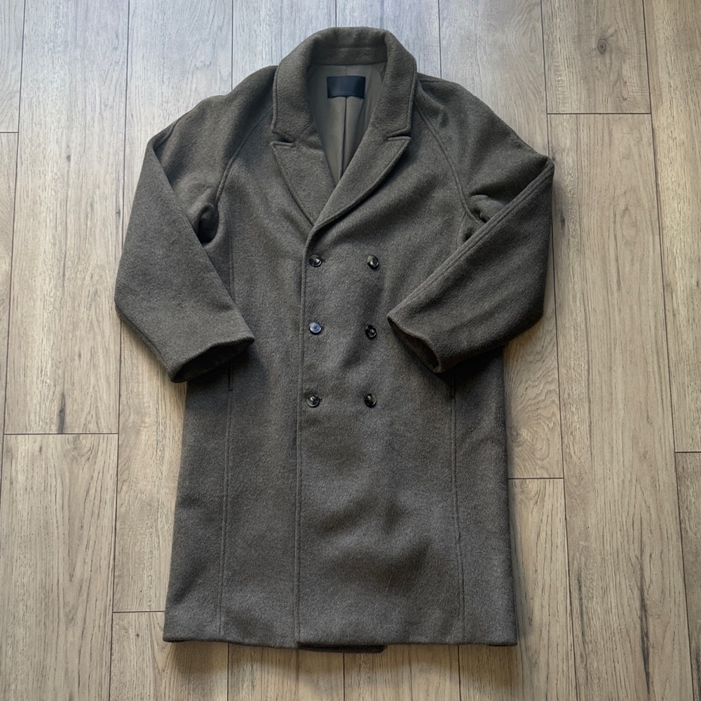 OAK + FORT Men’s Double-Breasted Wool-Blend Overcoat Jacket Men’s Large